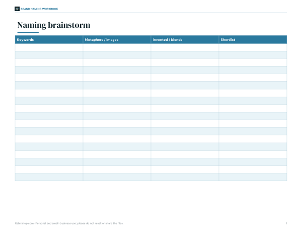 Preview of Printable Company Name Brainstorm Sheet
