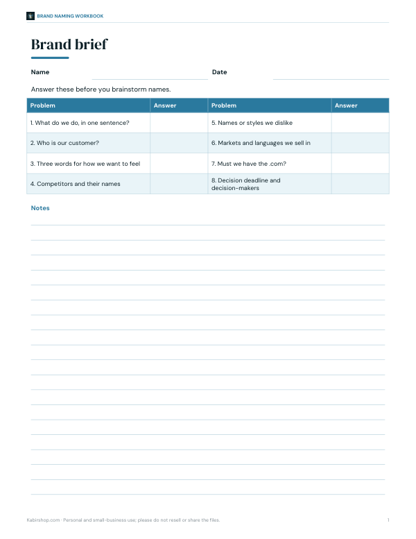 Preview of Printable Brand Brief Worksheet